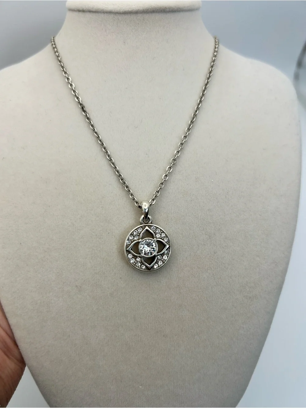 Brighton Ducale Necklace Round Pendant Clear Crystal Silver Plated 18